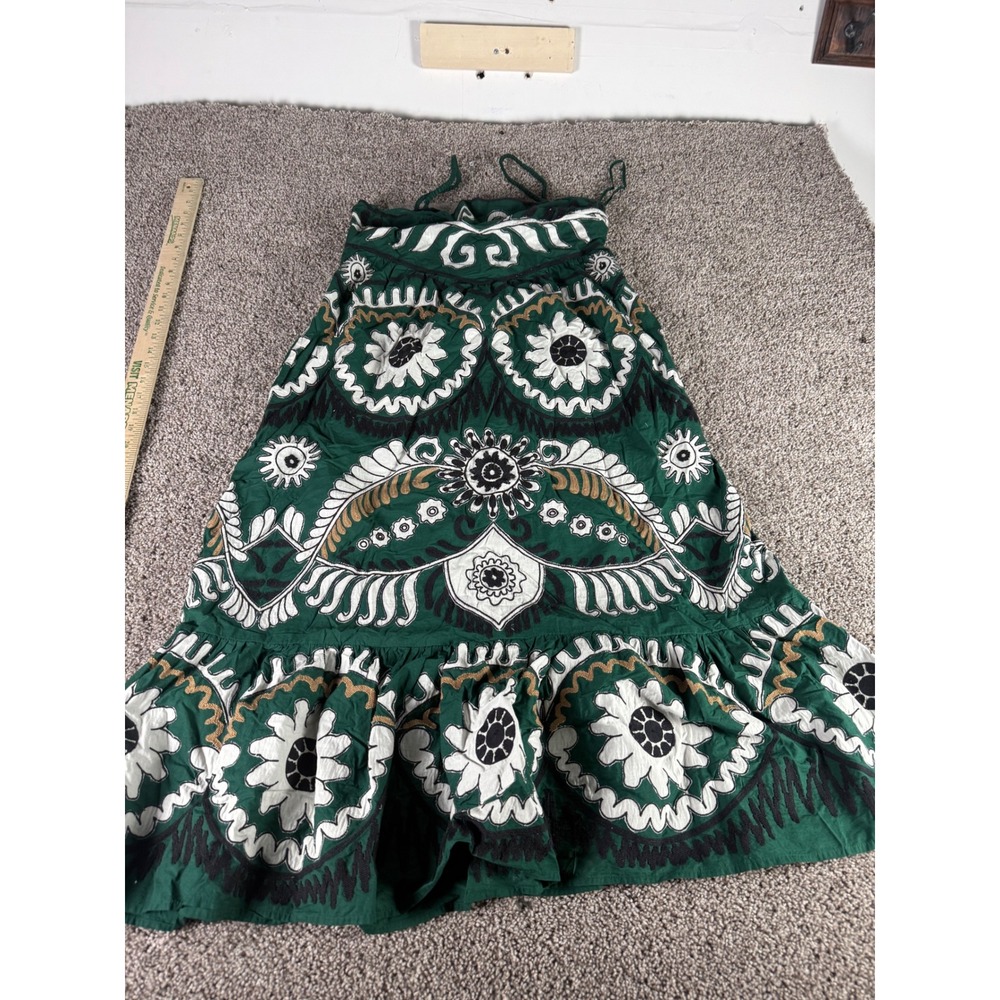 Sea New York Green Embroidered Floral Midi Skirt Boho Tiered Ruffle Women Size S - Picture 1 of 9